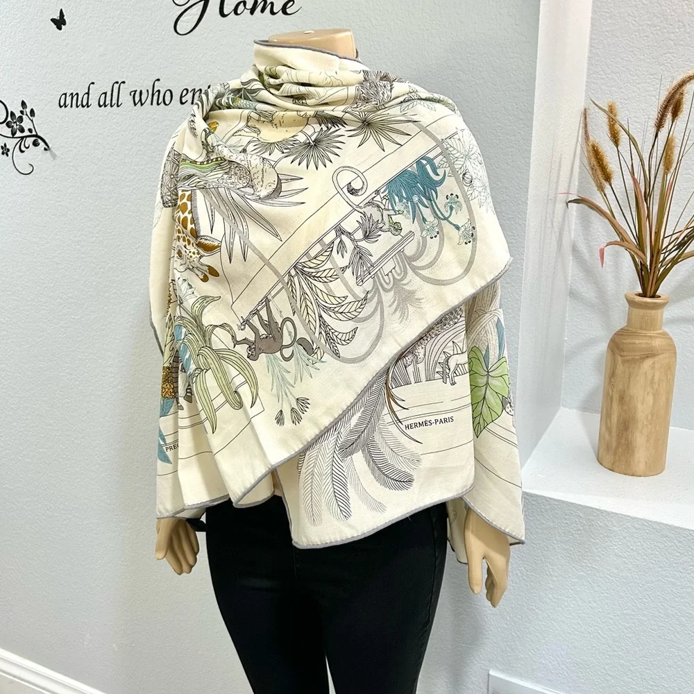 HERMES Precious Paradise Silk Shawl Carre 90 Multicolor Scarf Wrap - Picture 6 of 10